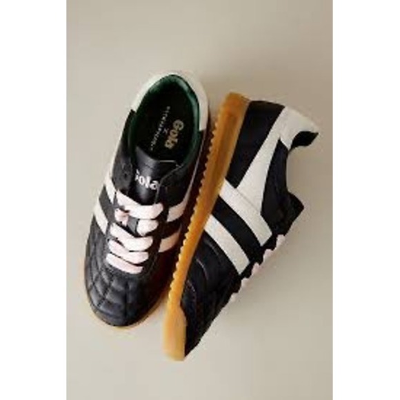 Gola Shoes - Gola x Anthropologie Stadium Sneakers Black Pink Ribbon Lace CLB410 Womens 8 NEW